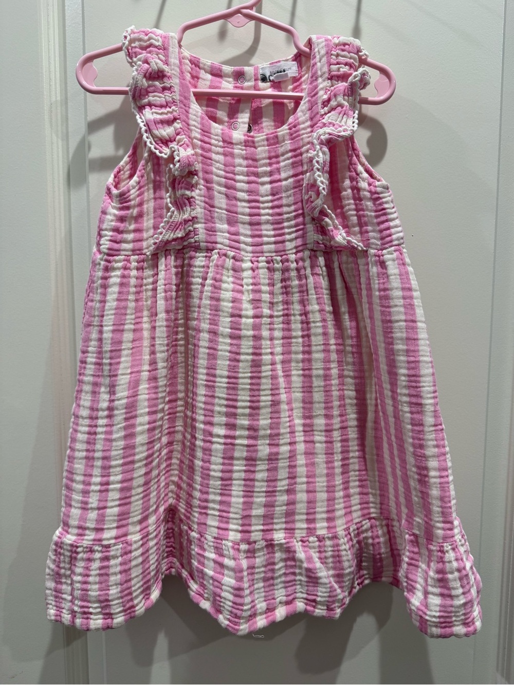 Angel Dear Pink & White Striped Ruffle Sundress